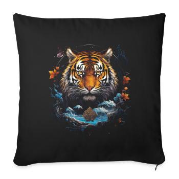Clair De Lune, Tigre, Chinois, Japonais, Chine - Housse de coussin décorative 45 x 45 cm - noir - Devant