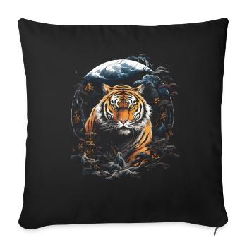 Clair De Lune, Tigre, Chinois, Japonais, Chine - Housse de coussin décorative 45 x 45 cm - noir - Devant