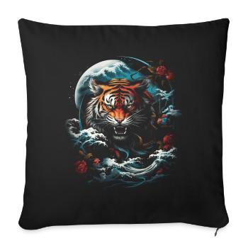 Clair De Lune, Tigre, Chinois, Japonais, Chine - Housse de coussin décorative 45 x 45 cm - noir - Devant