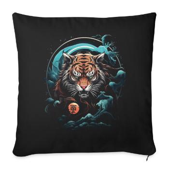 Clair De Lune, Tigre, Chinois, Japonais, Chine - Housse de coussin décorative 45 x 45 cm - noir - Devant