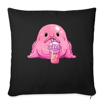Kawaii Blobfish rose Boba Bubble Milk Tea - Housse de coussin décorative 45 x 45 cm - noir - Devant