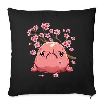 Kawaii Blobfish Japanese Cherry Blossoms - Sofa pillowcase 17,3'' x 17,3'' (45 x 45 cm) - black - Front