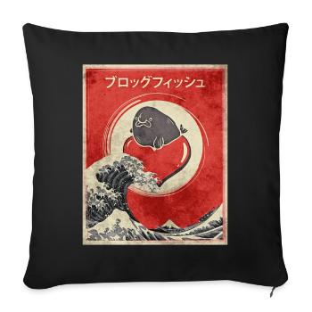 Blobfish japonais Kanagawa Wave Retro Poster - Housse de coussin décorative 45 x 45 cm - noir - Devant