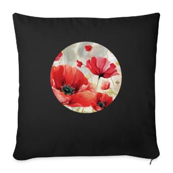 Poppy, Flora, Poppy, Floral, Poppy - Sofa pillowcase 17,3'' x 17,3'' (45 x 45 cm) - black - Front