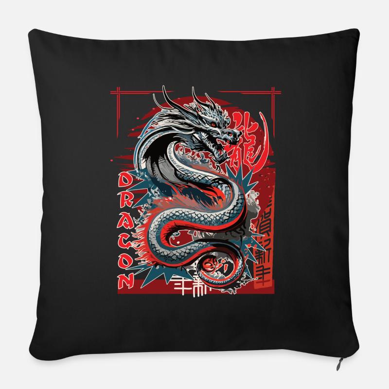 Chinesischer Drache mit asiatischen Schriftzeichen - Sofakissenbezug 45 x 45 cm - Schwarz
