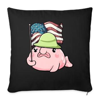 Kawaii patriotique Blobfish 4 juillet drapeau américain - Housse de coussin décorative 45 x 45 cm - noir - Devant