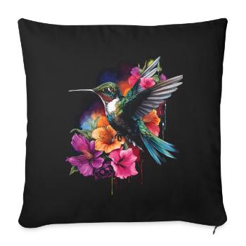 Hummingbird Floral Bird Artwork - Sofa pillowcase 17,3'' x 17,3'' (45 x 45 cm) - black - Front