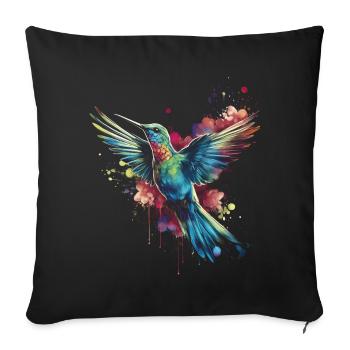 Hummingbird Floral Bird Artwork - Sofa pillowcase 17,3'' x 17,3'' (45 x 45 cm) - black - Front