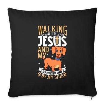 Jesus and Dog - Dachshund - Sofa pillowcase 17,3'' x 17,3'' (45 x 45 cm) - black - Front