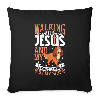 Jesus and dog - cocker spaniel - Sofa pillowcase 17,3'' x 17,3'' (45 x 45 cm) - black - Front
