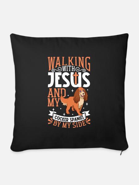 Jesus und Hund - Cocker Spaniel - Sofakissenbezug 45 x 45 cm - Schwarz