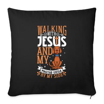Jesus and Dog - Magyar Vizsla - Sofa pillowcase 17,3'' x 17,3'' (45 x 45 cm) - black - Front