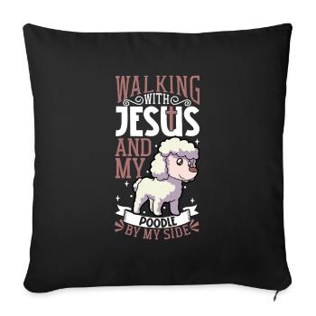 Jésus et chien - Caniche - Housse de coussin décorative 45 x 45 cm - noir - Devant