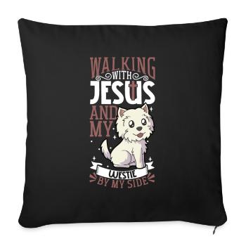 Jésus et chien - West Highland Terrier - Housse de coussin décorative 45 x 45 cm - noir - Devant