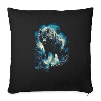 Loup Loups Moyen Âge Dark Wilderness Nordique - Housse de coussin décorative 45 x 45 cm - noir - Devant