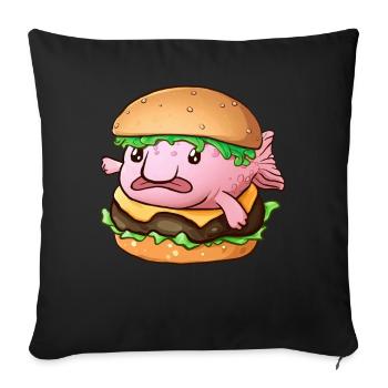 Hamburger de poisson Blob drôle - Housse de coussin décorative 45 x 45 cm - noir - Devant