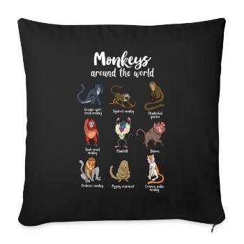 De nombreuses espèces de singes - singes du monde - Housse de coussin décorative 45 x 45 cm - noir - Devant