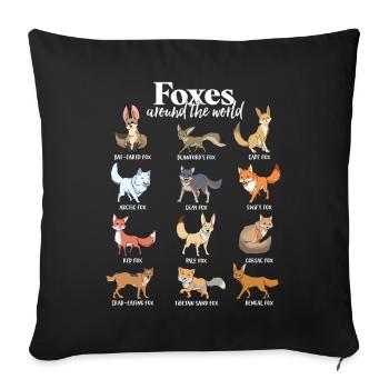 Many species of foxes - foxes of the world - Sofa pillowcase 17,3'' x 17,3'' (45 x 45 cm) - black - Front