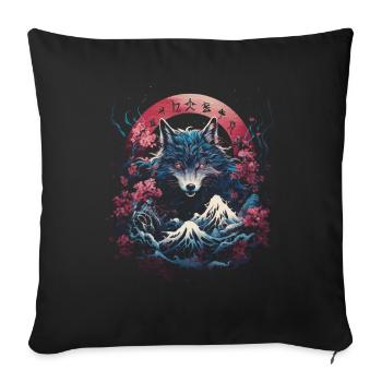 Loup Japonais Art Japonais Anime Traditionnel - Housse de coussin décorative 45 x 45 cm - noir - Devant