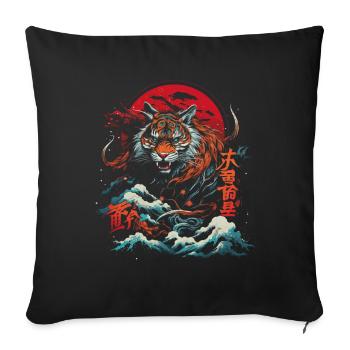 Clair de lune Fantaisie Asie japonaise Mythologie du tigre - Housse de coussin décorative 45 x 45 cm - noir - Devant