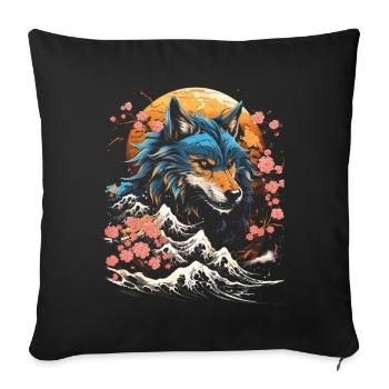 Loup Japonais Art Japonais Anime Traditionnel - Housse de coussin décorative 45 x 45 cm - noir - Devant