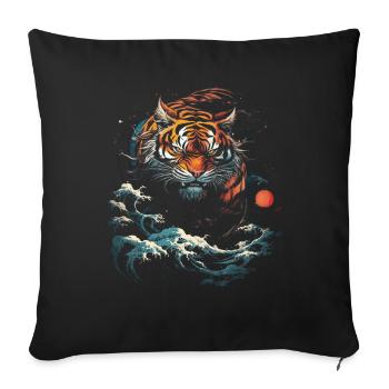Clair de lune Fantaisie Asie japonaise Mythologie du tigre - Housse de coussin décorative 45 x 45 cm - noir - Devant