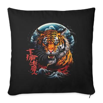 Clair de lune Fantaisie Asie japonaise Mythologie du tigre - Housse de coussin décorative 45 x 45 cm - noir - Devant