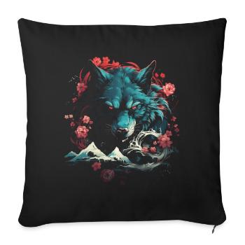 Loup Japonais Art Japonais Anime Traditionnel - Housse de coussin décorative 45 x 45 cm - noir - Devant