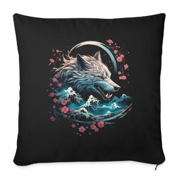 Loup Japonais Art Japonais Anime Traditionnel - Housse de coussin décorative 45 x 45 cm - noir - Devant