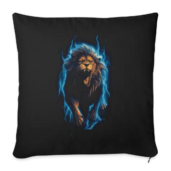 Lion, Feu, Bleu, Mâle - Housse de coussin décorative 45 x 45 cm - noir - Devant