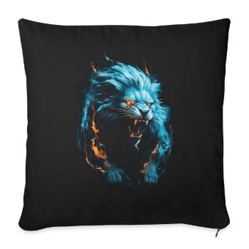 Lion, Feu, Bleu, Mâle - Housse de coussin décorative 45 x 45 cm - noir - Devant