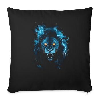 Lion, Feu, Bleu, Mâle - Housse de coussin décorative 45 x 45 cm - noir - Devant