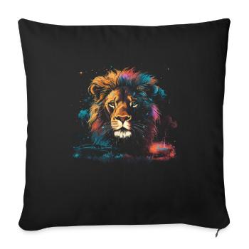 Lion, Savane, Nature, Peinture, Règne Animal, Nature Sauvage - Housse de coussin décorative 45 x 45 cm - noir - Devant