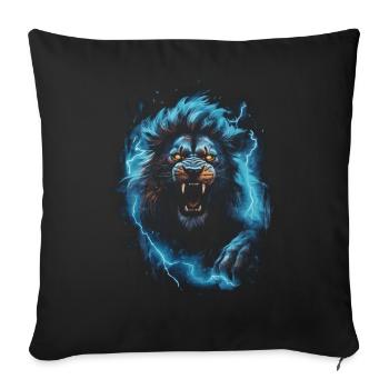 Lion, Feu, Bleu, Mâle - Housse de coussin décorative 45 x 45 cm - noir - Devant