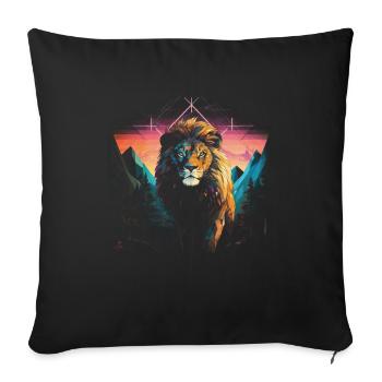 Lion, Savane, Nature, Peinture, Règne Animal, Nature Sauvage - Housse de coussin décorative 45 x 45 cm - noir - Devant