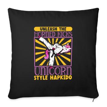 La licorne fait de l’Hapkido - Housse de coussin décorative 45 x 45 cm - noir - Devant