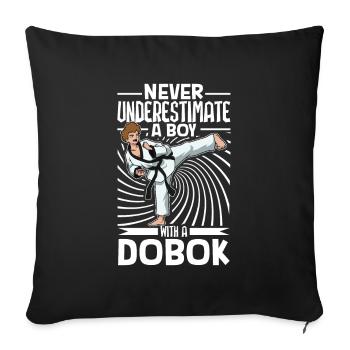 Ne sous-estimez jamais un garçon dans le Hapkido - Housse de coussin décorative 45 x 45 cm - noir - Devant
