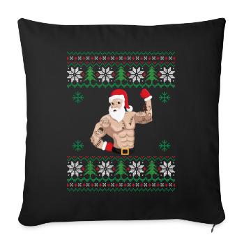Forme physique du Père Noël fort et musclé - Housse de coussin décorative 45 x 45 cm - noir - Devant