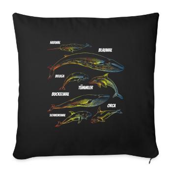 Espèces de baleines Baleine bleue Animaux marins - Housse de coussin décorative 45 x 45 cm - noir - Devant