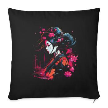 Geisha Manga Japan Samurai Art - Sofa pillowcase 17,3'' x 17,3'' (45 x 45 cm) - black - Front