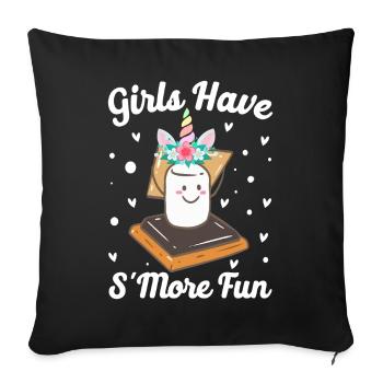 Drôle Smores Camping Fille - Housse de coussin décorative 45 x 45 cm - noir - Devant
