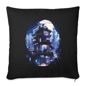 Cyberpunk Manga Kyoto Glitch - Housse de coussin décorative 45 x 45 cm - noir - Devant