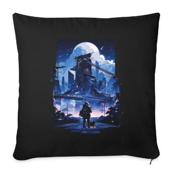 Cyberpunk Manga Kyoto Glitch - Housse de coussin décorative 45 x 45 cm - noir - Devant