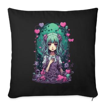 Kawaii Goth e-girl Occulte Pastel Style Anime - Housse de coussin décorative 45 x 45 cm - noir - Devant