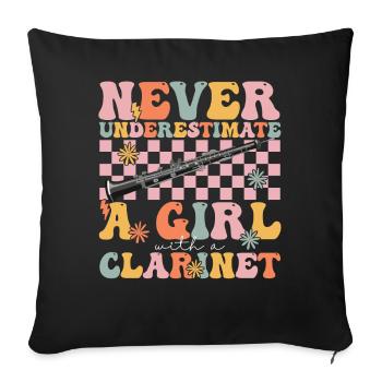 Groovy Clarinet Girl Clarinette Joueur de clarinette - Housse de coussin décorative 45 x 45 cm - noir - Devant