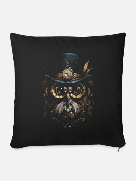 Steampunk Mechanische Eule Viktorianisch Vogel - Sofakissenbezug 45 x 45 cm - Schwarz