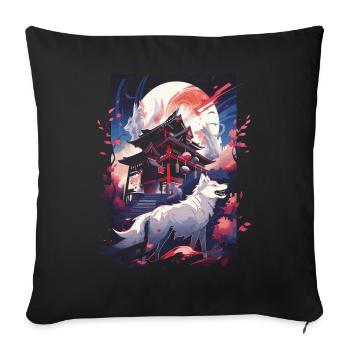 Japanese Wolf Wolves Manga Tokyo Cherry Blossoms - Sofa pillowcase 17,3'' x 17,3'' (45 x 45 cm) - black - Front