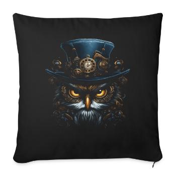 Steampunk Mechanische Eule Viktorianisch Vogel - Sofakissenbezug 45 x 45 cm - Schwarz - Vorne