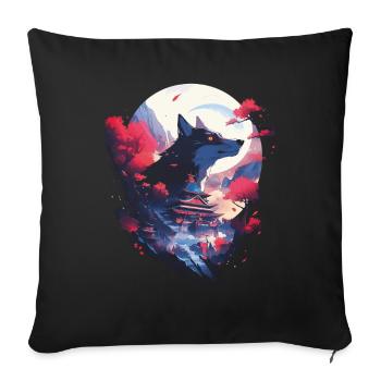 Japanese Wolf Wolves Manga Tokyo Cherry Blossoms - Sofa pillowcase 17,3'' x 17,3'' (45 x 45 cm) - black - Front