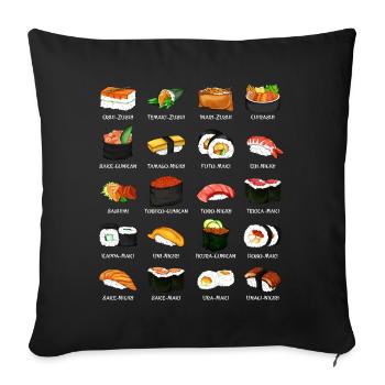 Viele Sushi Zubereitungen - Arten von Sushi - Sofakissenbezug 45 x 45 cm - Schwarz - Vorne